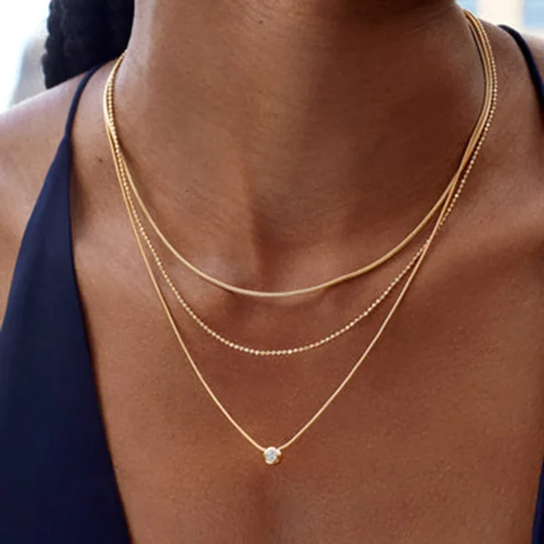 18K PVD Minimalist Light Cozy Stainless Steel Three Layer Y Shaped Necklace Chain Trendy Women Premium Jewelry Bijoux