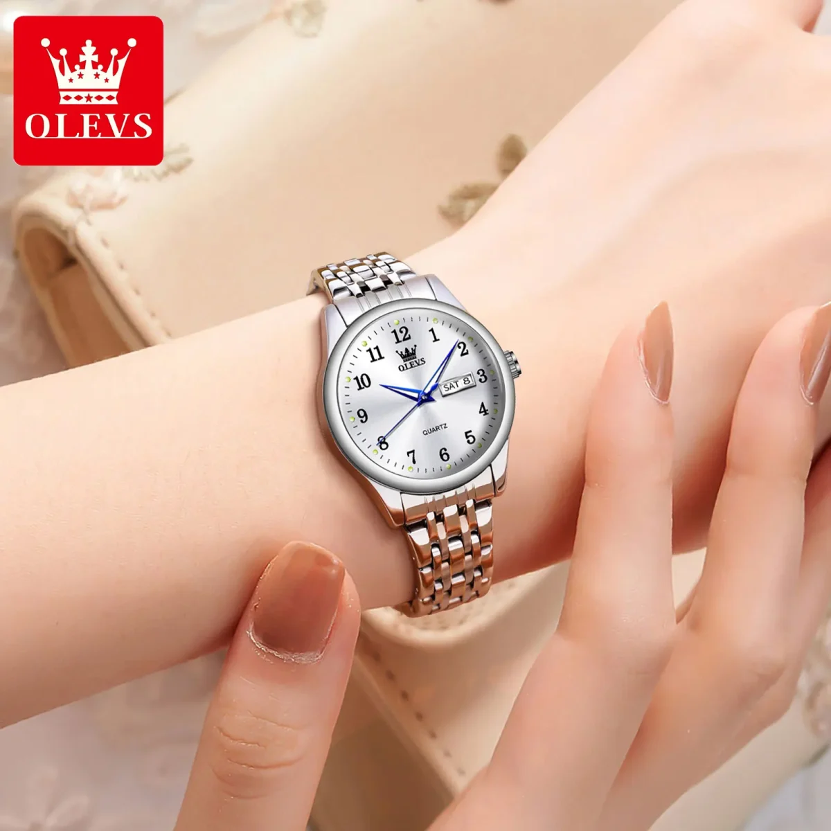 OLEVS Luxury Quartz Watch for Women Elegant Stainless Steel Women's Watches Gifts Waterproof Fashion Trend Simple Ladies Watch - Image 3