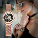 Forsining 99 Fashion Elegant Skeleton Watch for Women New Luxury Factory Mechanical Wristwatches Rose Golden Lady Watches
