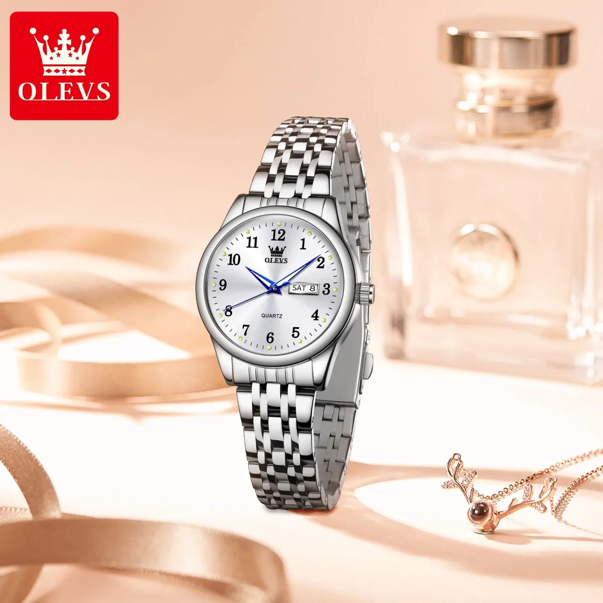 OLEVS Luxury Quartz Watch for Women Elegant Stainless Steel Women's Watches Gifts Waterproof Fashion Trend Simple Ladies Watch - Image 4