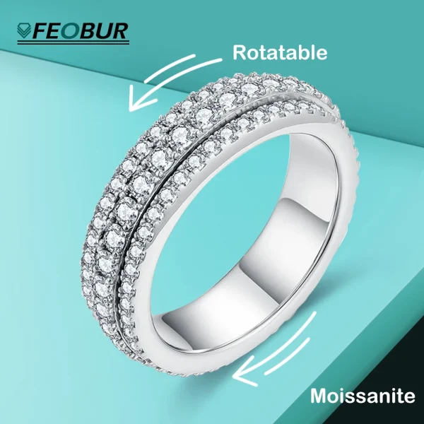 FEOBUR Full Moissanite Ring Rotatable Magic Eternity Band for Women Men S925 Silver Plated with 18k Gold Personalized Rings Gift