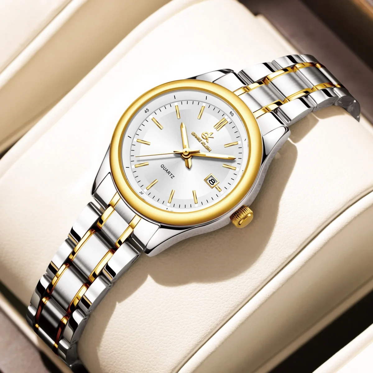 ERNIE KLEIN Women’s Watch Luxury Gold Watch OriginalDate Week Stainless Steel Waterproof Luminous Elegant Dress Ladies' Watches - Image 4