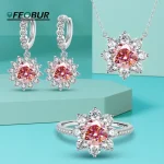 4ct Sunflower Moissanite Diamond Necklace Earrings Set for Women 925 Sterling Silver Red Gemstone Ring Jewelry Sets Wedding Gift