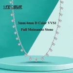 3/4mm Full Moissanite Necklace for Women 100% 925 Sterling Silver Sparkling Diamond Pendant Clavicle Chain Wedding Jewelry