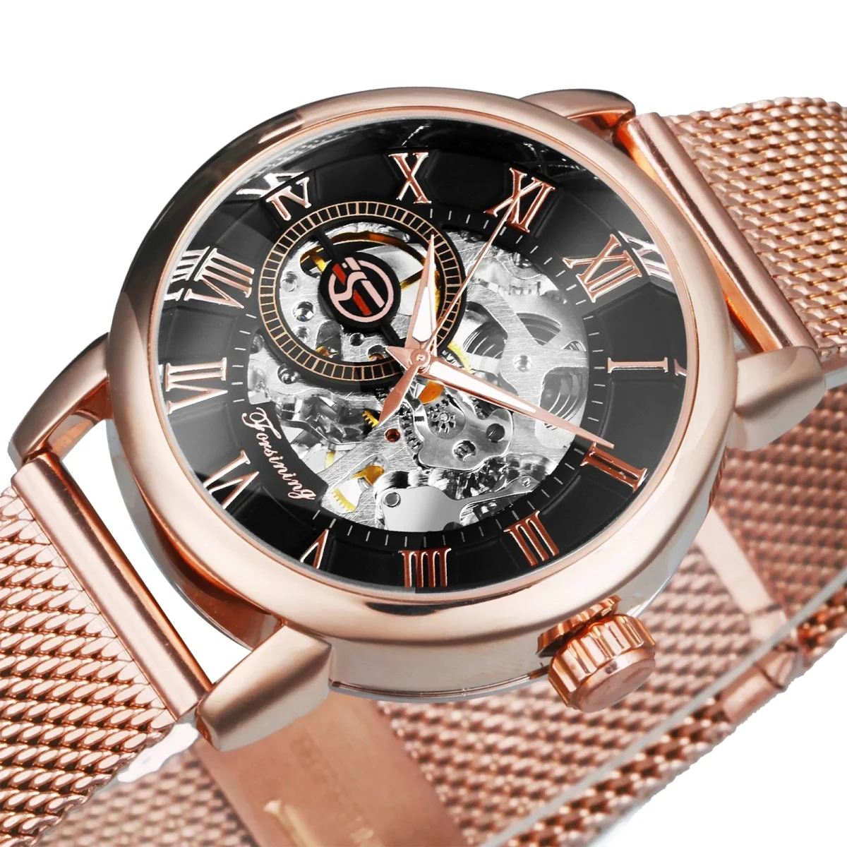 Forsining 99 Fashion Elegant Skeleton Watch for Women New Luxury Factory Mechanical Wristwatches Rose Golden Lady Watches - Image 4