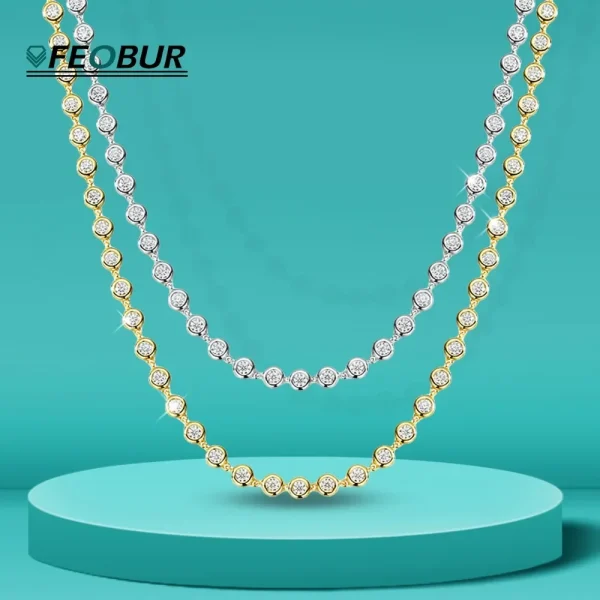 FEOBUR 3mm Round Moissanite Tennis Necklace for Women Certified S925 Sterling Silver Bubble Diamond Choker High Quality Jewelry