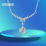 GRA Certified 1ct Moissanite Pendant Necklaces for Women S925 Silver Bowknot Necklace Elegant Party Wedding Jewelry Wholesale