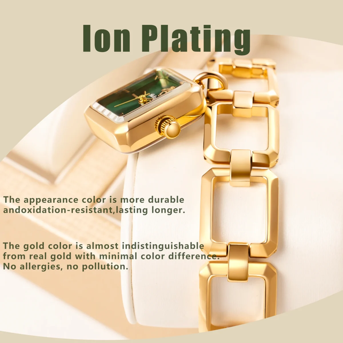 YaLaLuSi Newest Ladies Quartz Watch Ladies Small Watch Gold Case Green Face Luxury Casual Fashion Bracelet - Image 2