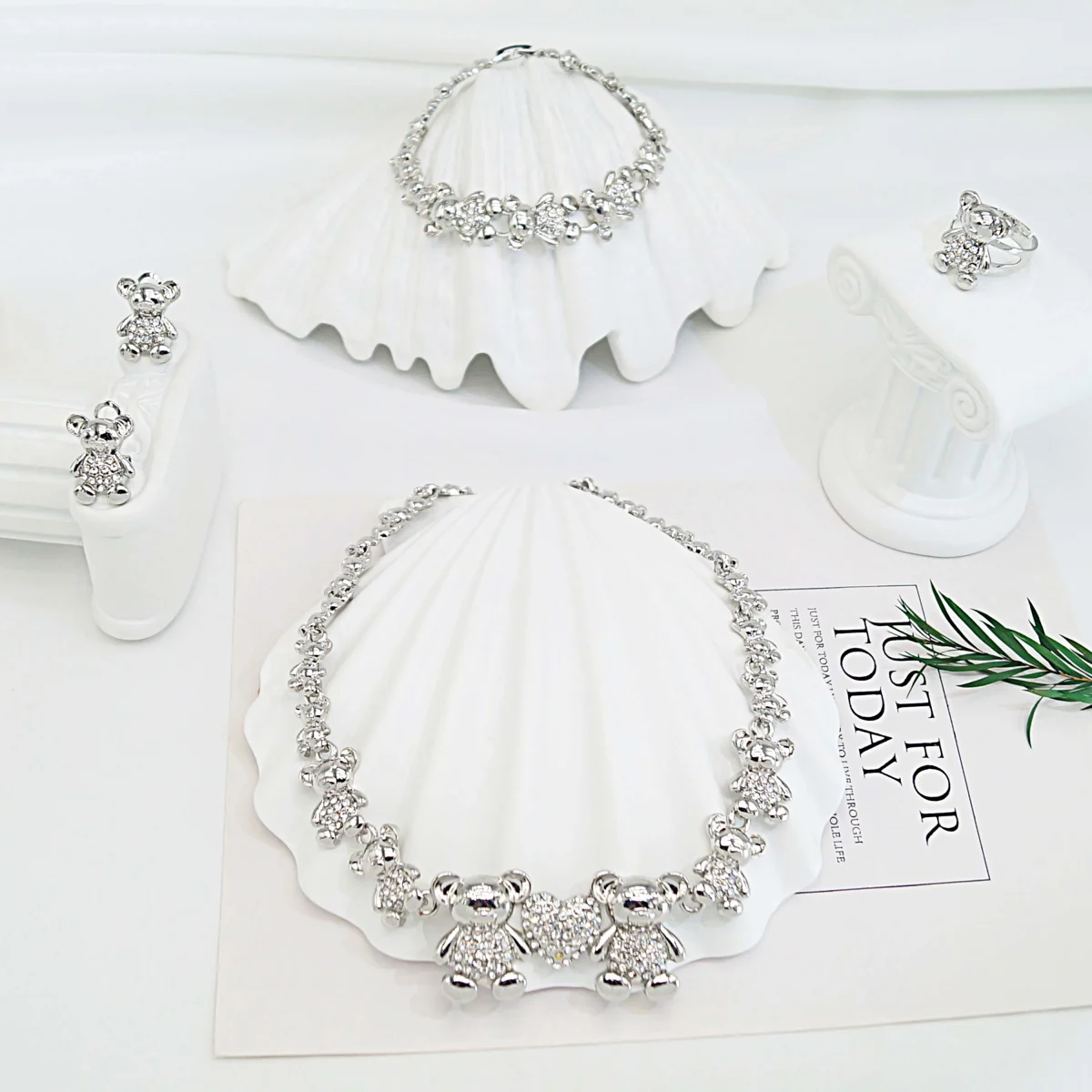 Jewelry Sets woman Fashion Heart and Bear Necklace Heart Bracelet Bear Earring Set Animal Necklace Women Gift Wholesale Set - Image 4