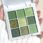 9-Color Eyeshadow Palette - Light Green, Matte & Shimmer Finishes, Long-Lasting, Waterproof & Sweatproof for Vibrant Eye Makeup,