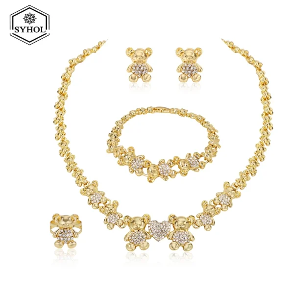Jewelry Sets woman Fashion Heart and Bear Necklace Heart Bracelet Bear Earring Set Animal Necklace Women Gift Wholesale Set