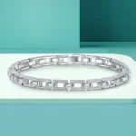 D Color Full Real Moissanite Bracelet for Women Luxury Sparkling Round Emerald Cut Diamond Bracelet 925 Sterling Silver Jewelry