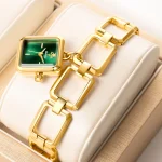 YaLaLuSi Newest Ladies Quartz Watch Ladies Small Watch Gold Case Green Face Luxury Casual Fashion Bracelet