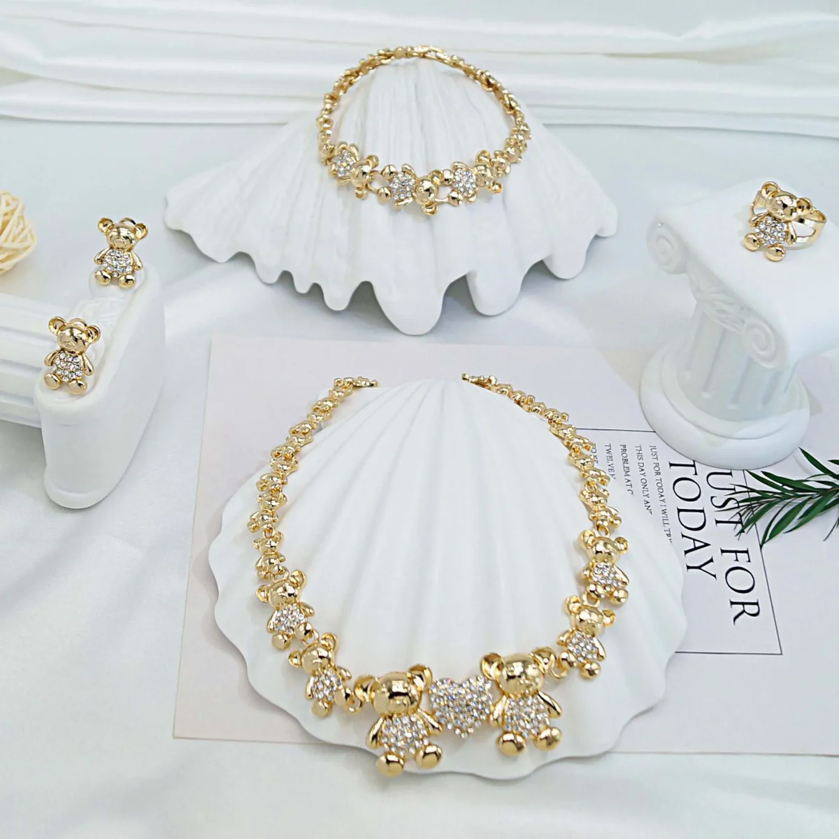 Jewelry Sets woman Fashion Heart and Bear Necklace Heart Bracelet Bear Earring Set Animal Necklace Women Gift Wholesale Set - Image 3