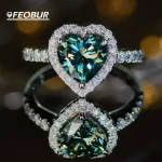 FEOBUR 2CT Green Heart Moissanite Engagement Rings for Women 925 Sterling Silver Promise Ring Marriage Anniversary Birthday Gift