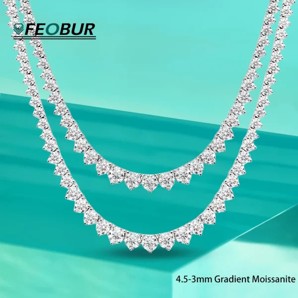FEOBUR 4.5-3mm Gradient Moissanite Tennis Necklaces for Women 3 Claw Diamond Choker S925 Sterling Silver Luxury Jewelry GRA