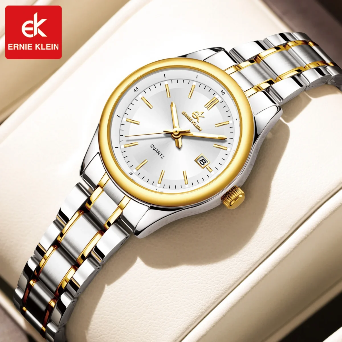 kf-Se7e5de8e6df045e99b9ef248a2e864ddi ERNIE KLEIN Women’s Watch Luxury Gold Watch OriginalDate Week Stainless Steel Waterproof Luminous Elegant Dress Ladies' Watches - Image 1